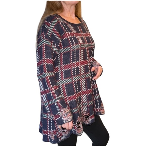 WILDFOX Whitelabel All-over Plaid Lenon Woolblend Oversized Sweater Distressed - Picture 1 of 11